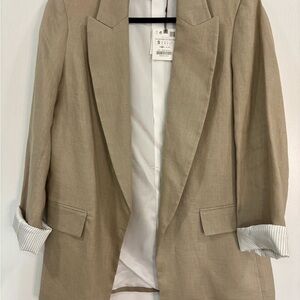 Classic Oversized Linen Blazer with Front Faux Pockets.